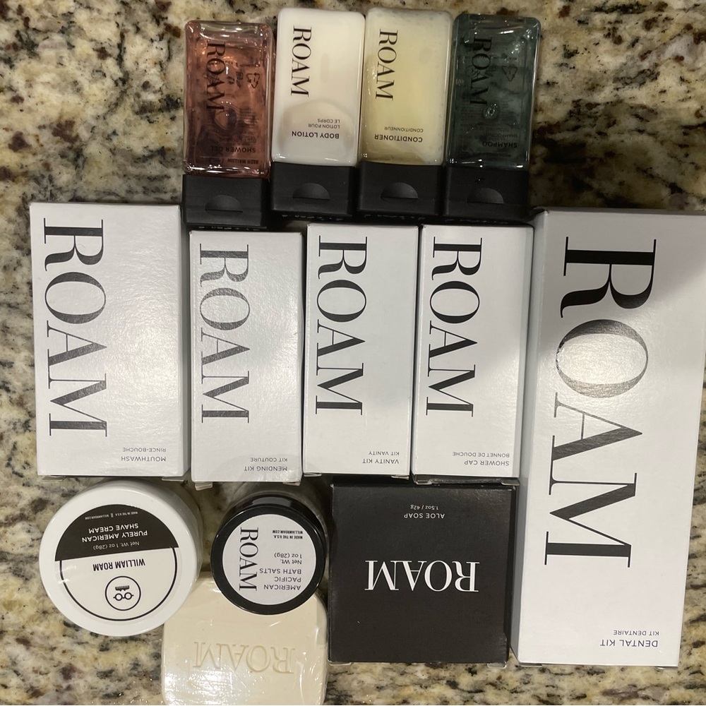 New 20 piece William ROAM Skincare and Body Care Toiletry Kit